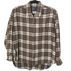 QUIZ New York Brown Plaid Zip Front Flannel Overshirt Shirt Jacket Men’s M